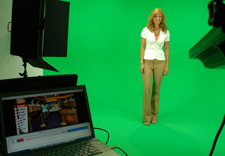 The green screen stage at CMR Studios Tampa shooting MovieClips, an infinity stage video production